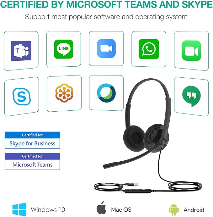 Yealink UH34 Lite Wired Headset,USB-A, Noise Canceling Mic,in-Line Controls | Stereo Headphones,Teams/Zoom Certified, Plug & Play for PC/Laptop/IP Phone, Call Center, Office, Online Meeting, Ultra Light - Image 7