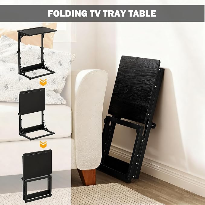 Folding TV Trays Set of 2,TV Dinner Tray Table,Adjustable Height TV Trays for Eating on Couch,C Shaped End Table with Tablet and Phone Slots,Foldable Side Table&Laptop Desk for Sofa&Bedside&Recliner | TV dinner tray table with tablet&phone slots,c shap... - Image 5