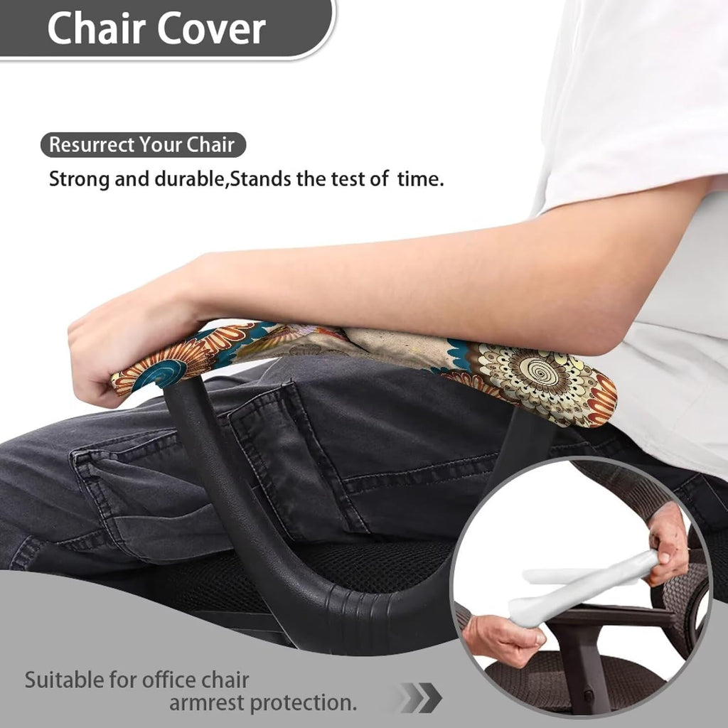 2 Pack Office Chair Armrest Covers, Hummingbird Print Desk Chair Armrest Covers Boho Mandala Flower Print Game Chair Armrest Covers, Non Slip Stretchy Game Chair Arm Covers, Brown - Image 4
