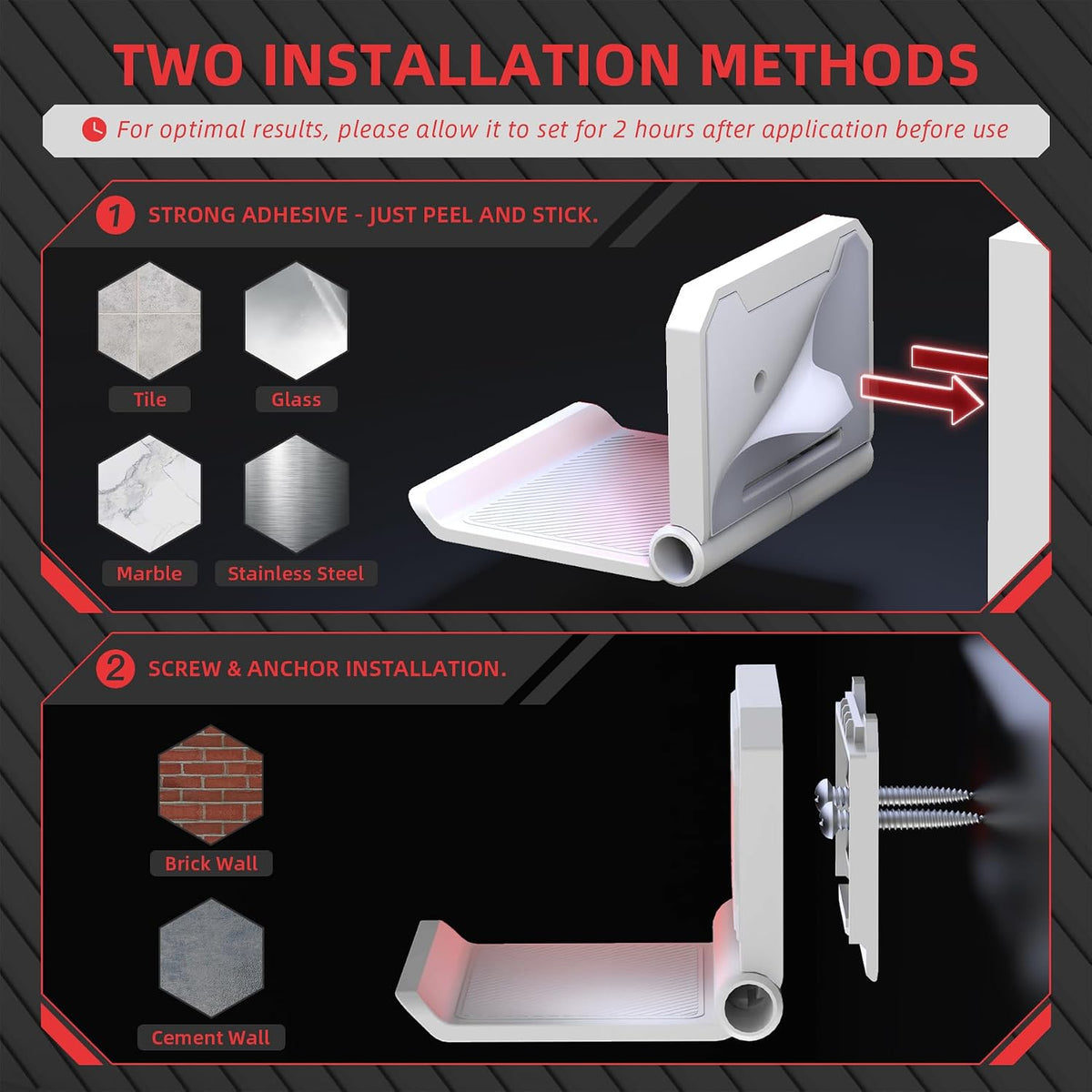 PlayVital FOLD Controller Holder Wall for ps5 ps4 Xbox Switch 2 Pro Headset, 2 Pack Universal Storage Organizer Gaming Controller Stand Headphone Mount - Foldable Anti-slip Adhesive Removable, White - Image 5