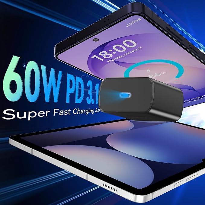 60W USB C Super Fast Charger Type C Android Phone Charger Fast Charging Block with 12ft USB-C to USB-C Cord Compatible with Samsung Galaxy S26 Ultra/S26/S26+/S25/S25 Ultra/S25+/S24, MacBook, iPad - Image 5