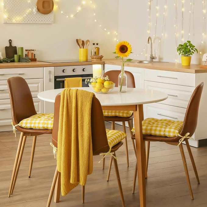 Geetery 4 Pack Chair Cushions, 16" x 15",Yellow and White,Plaid - Image 5