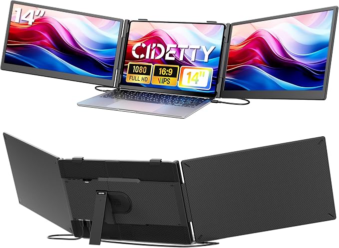 Laptop Screen Extender Monitor Portable,14.1" Ultra Thin 1080P FHD Lightweight Triple Screen,Portable Monitor for Laptops,Fit for 13-17" Laptop,Plug & Play Compatiable with Win/Mac/Chrome/Android by CIDETTYElectronics