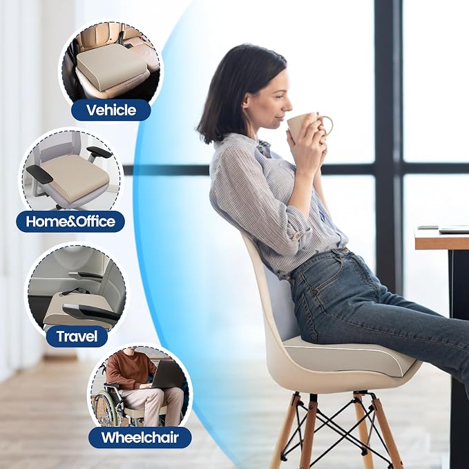 SweetSlubr Seat Cushion, Chair Pad, Memory Foam Tailbone Pain Relief | Office Chair Cushion for Tailbone Pain Relief, Non-Slip Cover, Soft Support for Office Chair, Car Seat, Airplane,Large/Beige - Image 4