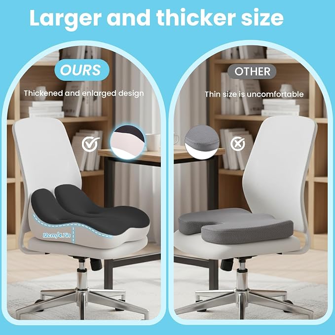 Seat Cushion, Memory Foam for Sit Bone and Back Pain Relief | Dual-Hole Ventilation, Coccyx,Sciatica and Tailbone Hip Relief ,Posture Support ,Office Chair and Car Seat,Home Use - Image 5