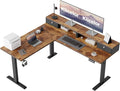 Klicelor L Shaped Electric Standing Desk 63 x 55.1 inch with Shelf, Height Adjustable Corner Desk, Sit Stand Desk with Storage Shelf, Home Office Computer Table, Rustic Brown by Unknown