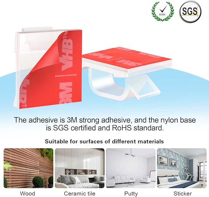 60 PCS XHF 5/8” Adhesive Cable Wire Clips Clear, Outdoor Christmas Light Clips, Cable Staples Cable Management Wire Organizer Cord Holder for Under Desk, Car, Wall, TV PC Ethernet Cable - Image 3