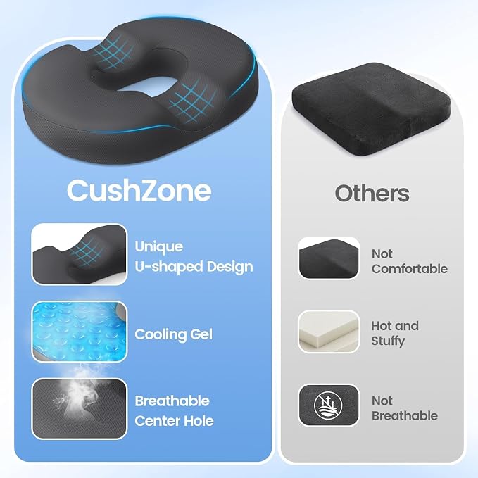 Donut Pillow Seat Cushion, Cooling Gel Memory Foam Chair Cushion, Grey | Office, Home & Car Seat Cushion, Butt Pillow for Tailbone Pain Relief, Hemorrhoids and Everyday Sitting Comfort - Image 5