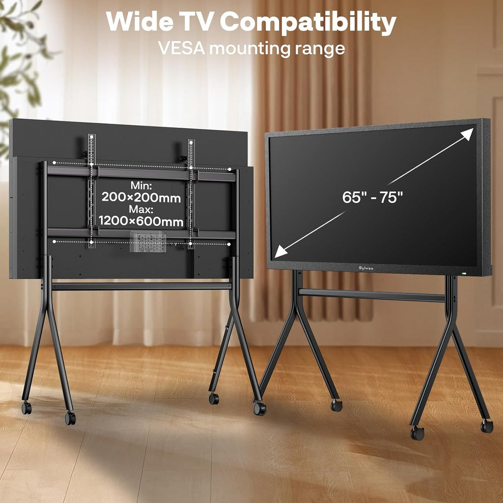 Sylvox TV Floor Stand for 65-75 Inch TVs, Heavy Duty Rolling TV Stand Max Load 132LBS/60kg, Mobile TV Cart with Lockable Wheels, Universal Flat/Curved Screen Mount, VESA 200x200 to 1200x600mm - Image 5