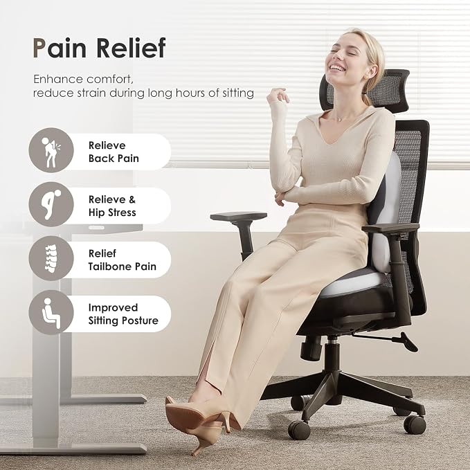 Car Seat Cushion and Back Support for Car Ultrathick Memory Foam Office Chair Cushions with Lumbar Support Pillow for Sciatica & Back & Tailbone Pain Relief (Beige Grey) - Image 3