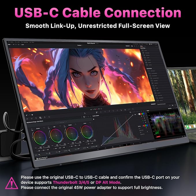 cocopar Portable Monitor IPS Travel Monitor with USB-C HDMI Portable Screen for Laptop MacBook Surface PC PS4/5 External Display with Kickstand, VESA Mountable, 23.8 Inch - Image 2