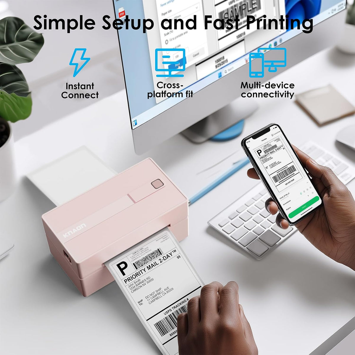 KNAON Bluetooth Thermal Shipping Label Printer 4x6 for Small Business, Pink - Image 6