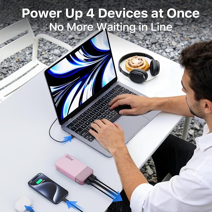 NOBIS 65W 20000mAh Portable Charger Power Bank Fast Charging | Battery Pack with 2 USB-C(In/Out) & 2 USB-A , Digital Display, Battery Bank Travel Essential for Laptop Pad Phone 17 - Image 4