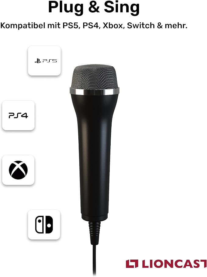 Lioncast Universal USB Microphone Compatible with Computer and Karaoke Gaming (SingStar, Voice of Germany, Lets Sing, We Sing) Compatible with Wii, PlayStation (PS5, PS4), Xbox One & PC Games, 3m - Image 5