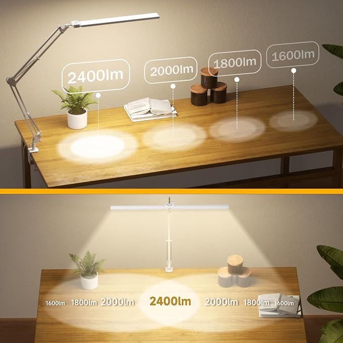 Led Desk Lamp for Home Office - 2400LM Ultra Bright Desk Light -Eye Caring Desk Lamp with Clamp - Adjustable Office Lamp with Remote Control- Easy Installation - 24W White - Image 2