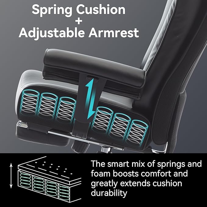 Efomao Big and Tall Executive Office Chair 450lbs,Black | 5.9" Thick Pocket Spring Cushion, Reclining Breathable PU Leather Desk Chair with Foot Rest, Soft Comfortable Support - Image 6