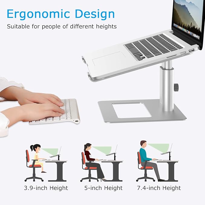 BoYata Laptop Stand, Height Adjustable Laptop Riser for 11-17" Laptops | Ergonomic Laptop Stand for Desk, Ventilated with U-Shaped Open Design, Sturdy Notebook Stand for 10-17'' Laptops, Silver - Image 4