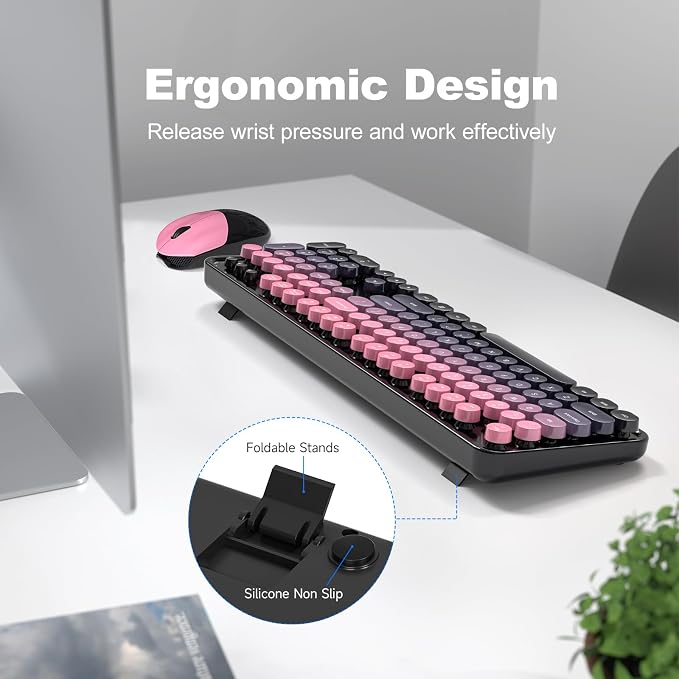 MOFII Wireless Keyboard and Mouse Combo, 2.4GHz Retro Typewriter Keyboard Full Size, Cute Wireless Mice, USB Dongle Plug and Play, for Laptop, PC, Desktop, Windows (Plum Pink Gradient Color) - Image 3
