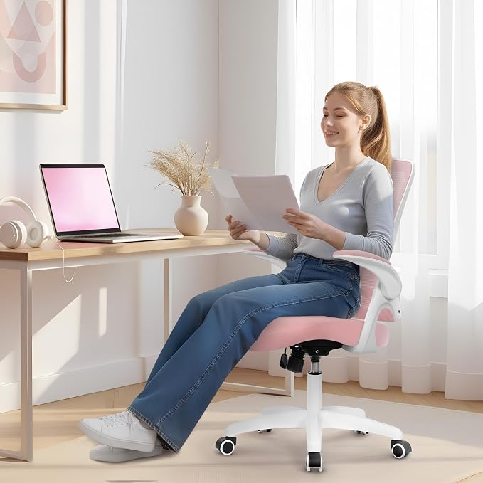 NEO CHAIR Office Desk Chair High Back Mesh Chair Adjustable Lumbar, Pink | Ergonomic High-Back Design with Breathable Mesh, Flip-Up Armrests, Comfortable Support for Home office or Computer Work - Image 7