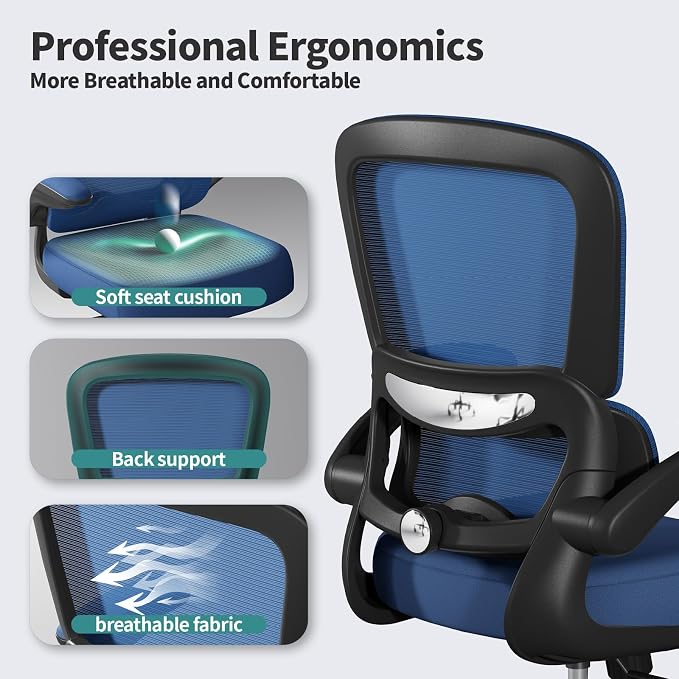 TRALT Office Chair - Ergonomic Desk Chair with Adjustable Lumbar Support, Mesh Computer Chair, Executive Chair for Home Office Comfortable Lumbar Support (1, Deep Blue) - Image 3