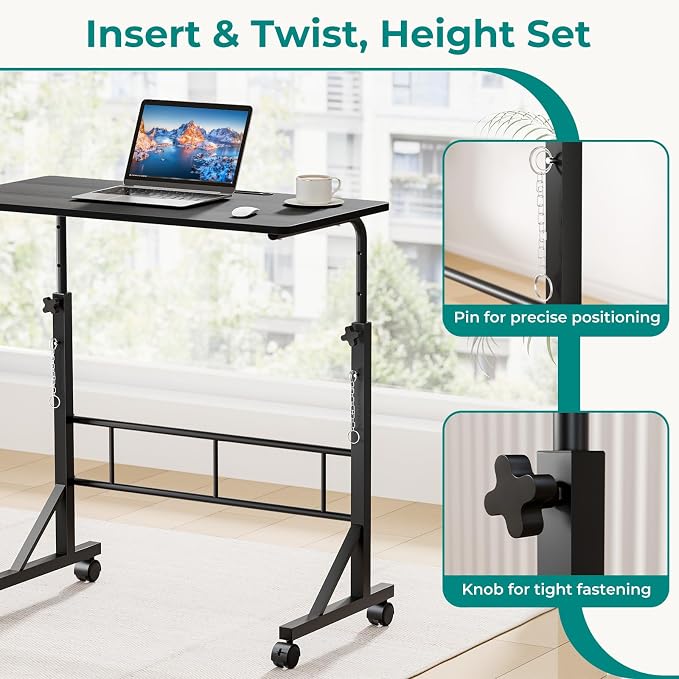 OLIXIS 31.5" Walking Pad Desk, Laptop Desk, Home Office | Lockable Wheels, Adjustable Height, Portable Rolling Design, Treadmill Use, Stand Up Style, Black - Image 6