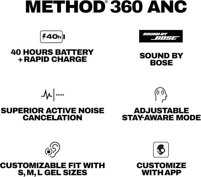 Skullcandy Method 360 ANC Wireless Earbuds with Sound by Bose - Leopard | In-Ear Fit, Premium Active Noise Cancellation, 40 Hours Battery, Sweat and Water Resistant, Microphone for iPhone Android - Image 12