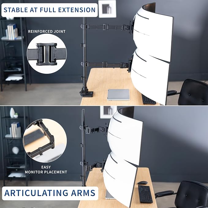 VIVO Dual Ultra-Wide Monitor Extra Tall Desk Mount for up to 49 inch Ultrawides, Clamp-on Adjustable Stand Holds 44 lbs per Screen, VESA up to 100x100mm, Black, STAND-V120T - Image 4