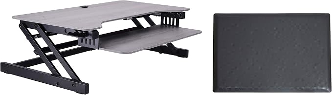 Rocelco 37.5" Height Adjustable Standing Desk Converter with Anti Fatigue Mat Bundle - Slide Out Retractable Keyboard Tray - Sit Stand Dual Monitor Riser - Computer Workstation - Gray (R DADRG-MAFM) by Rocelco
