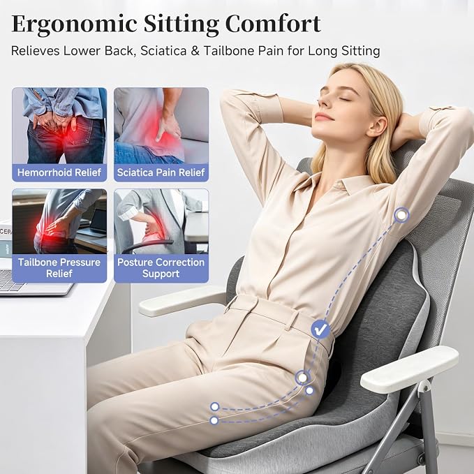 Car Seat Cushion, Truck Driver Seat Cushion L-Shaped Lumbar Support Pillow, Memory Foam Seat Cushion Ergonomic Back Support, Comfort & Support for Long Sitting, Alleviate Back Pain - Image 4