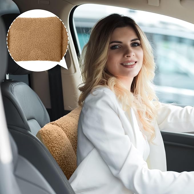 Queekay Fleece Lumbar Support Pillow 3 Section Back Pillow Office Chair for Back Support Comfortable Lumbar Cushion for Car Seat Pain Relief Sofa Rest(Light Tan) - Image 4