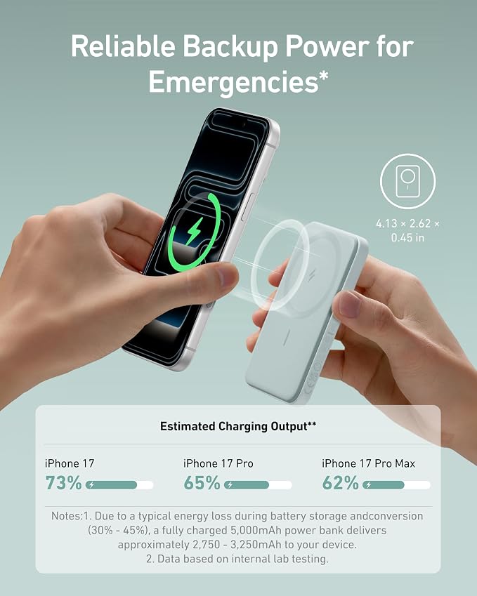 Anker 621 MagGo Power Bank, 5,000mAh Magnetic Portable Charger | Travel Essential Battery Pack with USB-C Cable, Compatible with iPhone 16 / 15 / 14 / 13 / 12 Series - Image 3