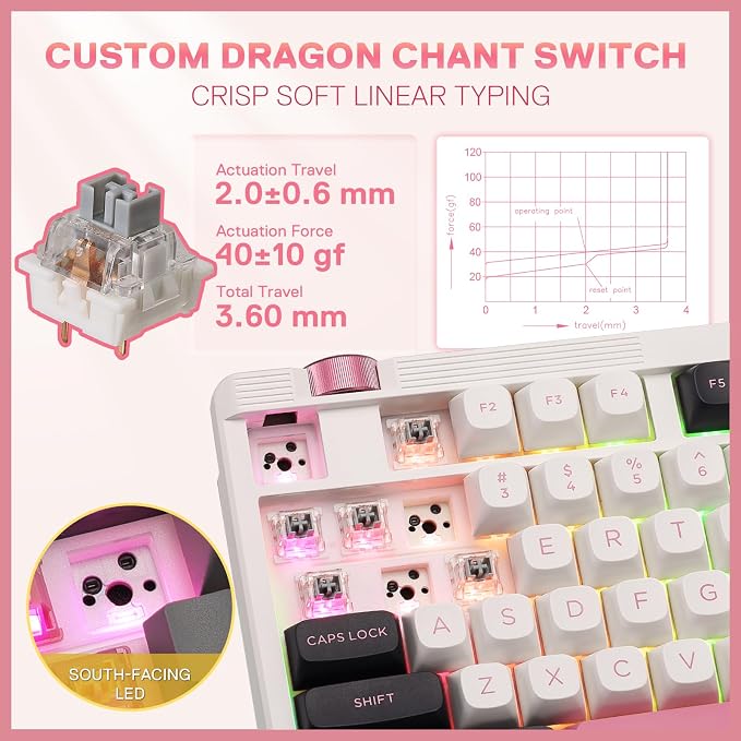 Redragon K729 80% Wired Gasket RGB Gaming Keyboard, 87 Keys TKL Mechanical Keyboard w/Knob Control, Mix-Color PBT Keycaps, Hot-Swap South-Facing Socket & 5-Layer Dampener, Custom Linear Switch - Image 5