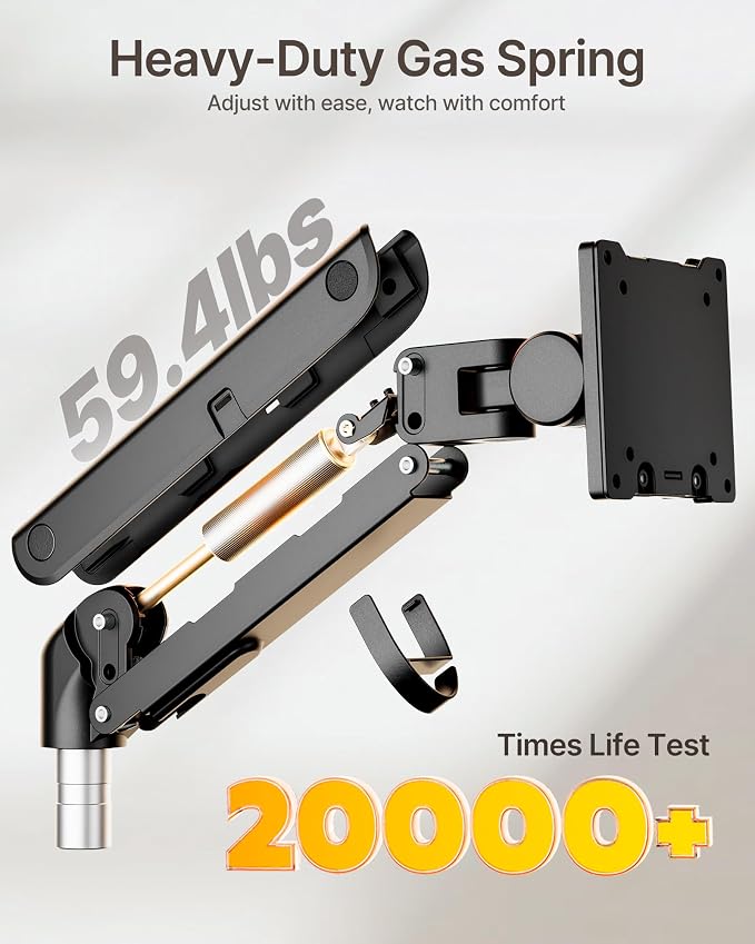 monTEK Dual Monitor Arm, Vertical Stackable 57", Heavy Duty with USB Black | Vertical Stackable Gas Spring Arm For 17–57" Ultrawide Monitors,Up To 59.4 Lbs Each, 75/100 VESA Mount with USB 3.0A/C - Image 4