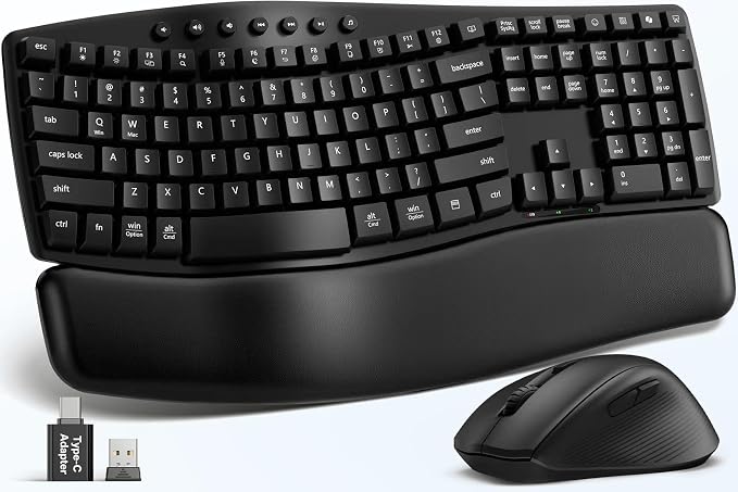 Wireless Keyboard and Mouse Combo, SABLUTE MA41 30dB Quiet Ergonomic Wave Keyboard Set with Soft Leather Palm Rest, Dual-System Switch for Windows/Mac, Ideal for Business Teams Home Office | Soft Leather Memory Foam Wrist Rest, 2.4GHz Wireless, UAB-A &... by SABLUTE