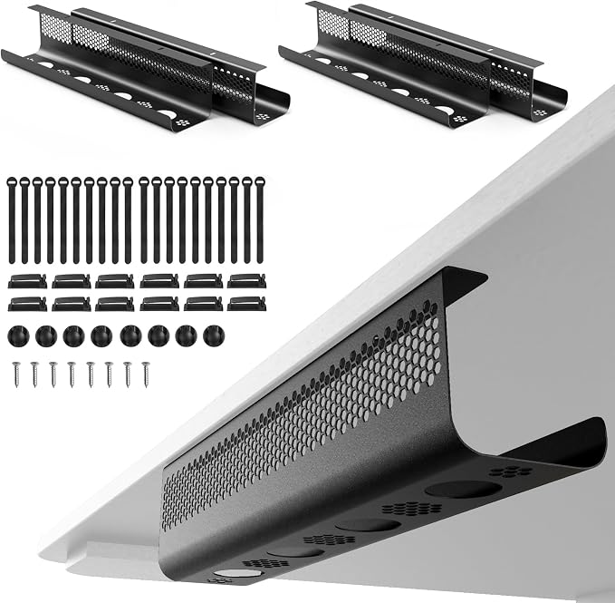 KHAMAL Cable Management Under Desk 52PCS - Cable Management Tray Kit Ventilated Hexagonal Design with Cable Clips, Wire Ties, Cord Holder & Screws for Office, Home - 4 Black Sets by Unknown