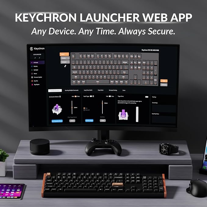 Keychron K10 HE Full-Size Hall Effect Keyboard Wireless, Rapid Trigger | Hot-Swappable Magnetic Switches Adjustable Actuation 2.4 GHz Bluetooth USB-C PBT Keycaps QMK Custom RGB Aluminum Wood Frame - Image 3