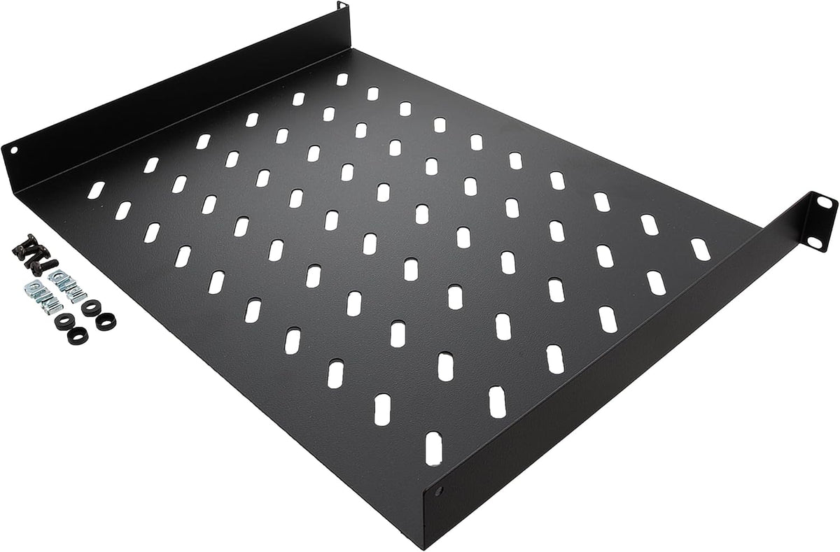 NavePoint Universal Rack Tray Vented Shelves 1U Black 14 Inches (350mm deep) No Lip by NavePoint