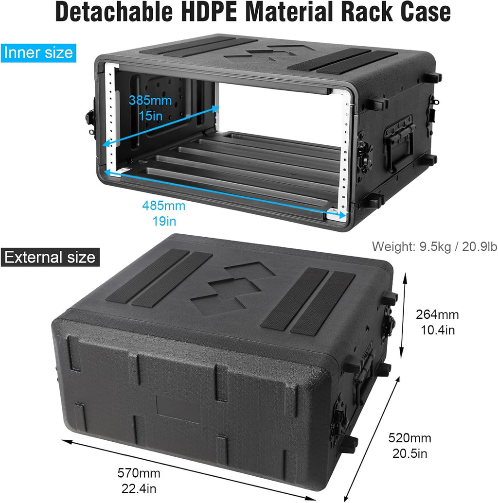 Diandian 4U Rack Case Shallow 16" Depth, Rackmount Flight Case Shock Mount - Image 2
