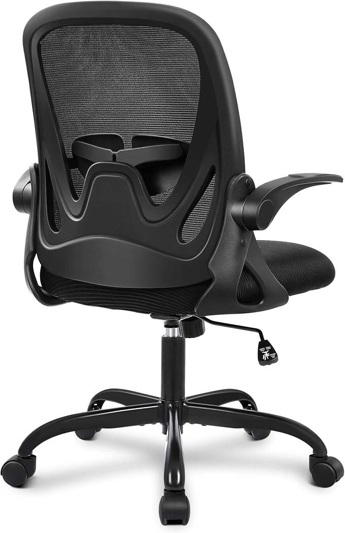 Office Chair Ergonomic Desk Chair with Flip up Armrests Swivel Breathable Desk Mesh Computer Chair with Adjustable Lumbar Support and Height for Conference Room (Black) by Primy