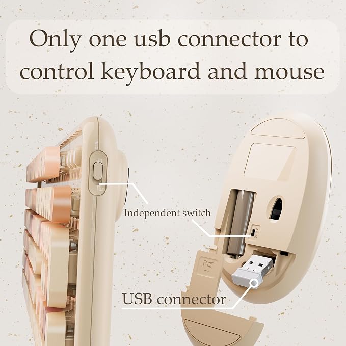 Colorful Wireless Keyboard and Mouse Combo Milk Tea Colorful | Full-Sized Office Keyboard with Typewriter Flexible Keys, 2.4GHz Dropout-Free Connection, Optical Mouse for PC Laptop - Image 5