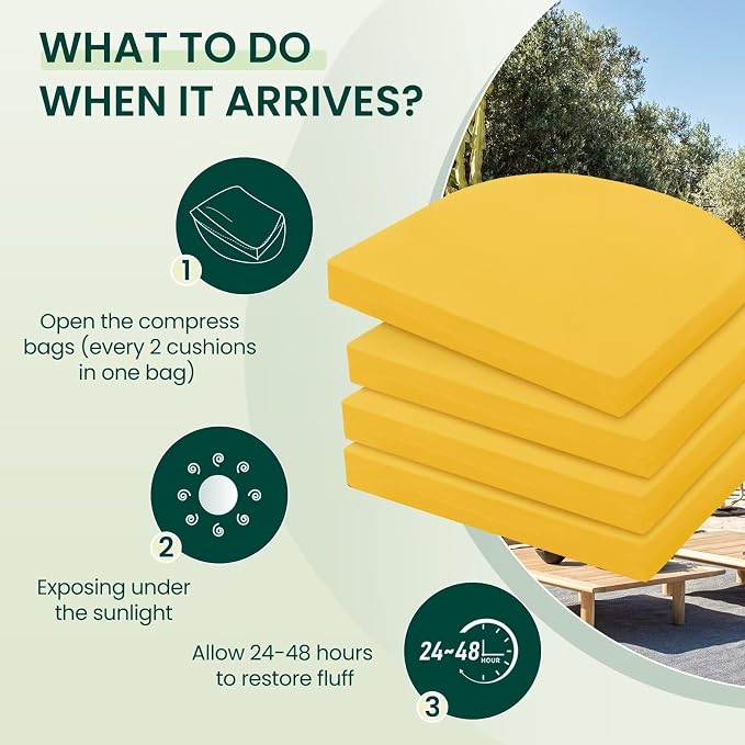 HARBOREST Outdoor Chair Cushions Set of 4, Water Resistant Patio Chair Cushions with Ties, Outdoor Seat Cushions for Patio Furniture, 17"x16"x2", Yellow - Image 5