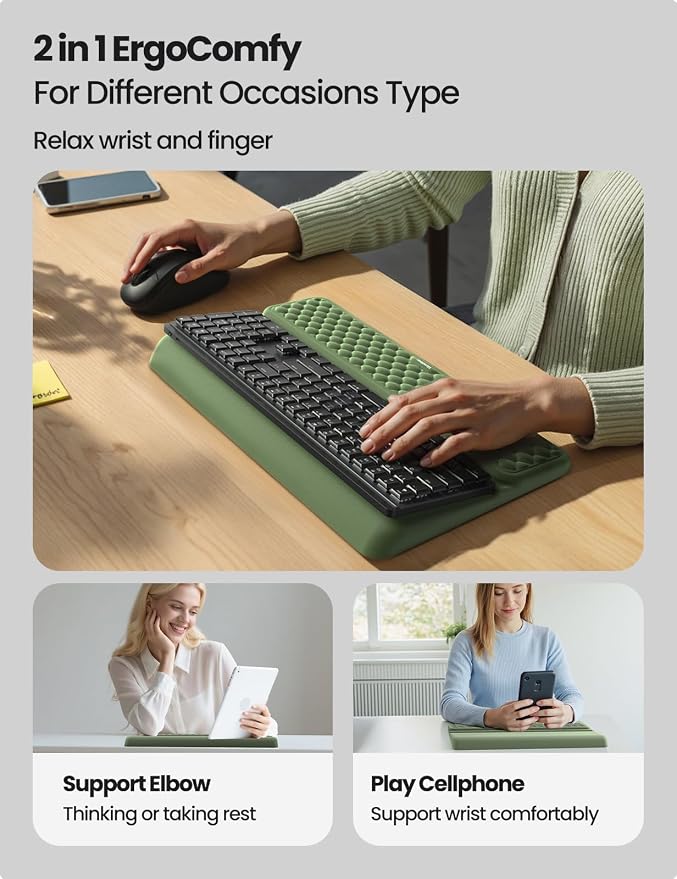 Vaydeer Wrist Rest with Keyboard Stand, Computer Wrist Support Pad, Ergonomic Keyboard Riser Holder Lifter Tray with Wrist Pad, Soft Memory Foam Desk Cushion, Palm Hand Typing for Office Home School - Image 4