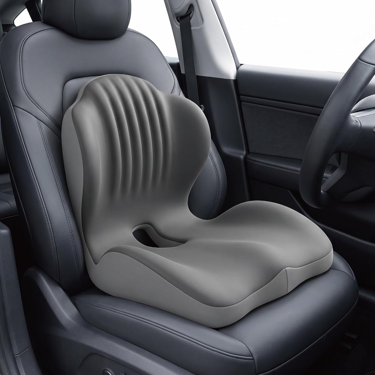Memory Foam Seat Cushion with Lumbar Support, L-Shaped, Gray - Image 4
