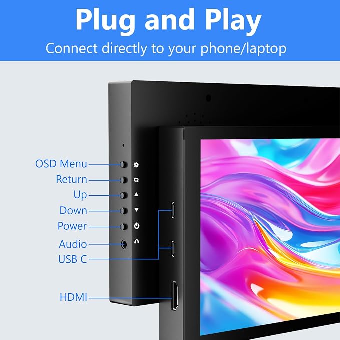 Small Monitor Touchscreen 7 Inch HD 1280x800 Type C HDMI Ports Mini Portable Monitor IPS LED Display for PC Laptop Ras Pi, Built-in Speakers - Image 3
