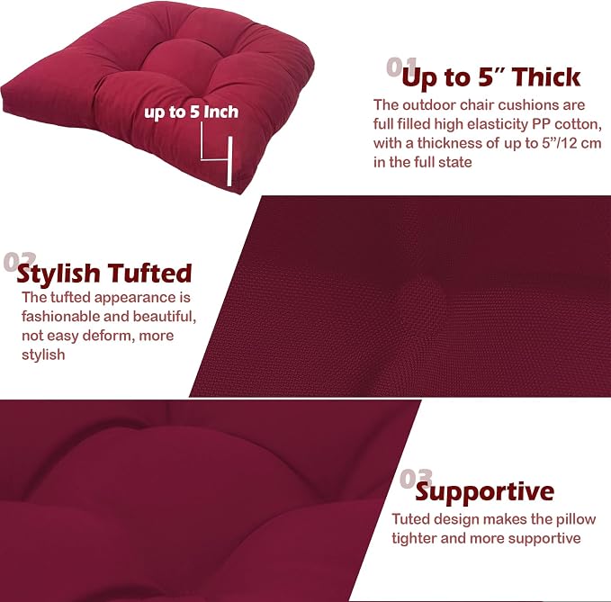 MTMR Outdoor Chair Cushions Set of 2, Patio Furniture Seat Pads, Waterproof | 2Pcs , waterproof cover, PP cotton, u-shaped, no-fading, thick patio seat pads for outdoor wicker furniture in yard, 19x19x4 - Image 6