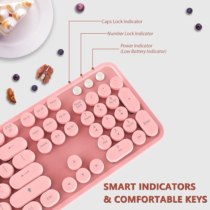Wireless Keyboard and Mouse Combo, 2.4G Typewriter, Pink | Retro Full Size Computer Keyboards, Cute Mouse, USB Dongle Plug and Play, for PC,Laptop,Desktop,Windows - Image 3
