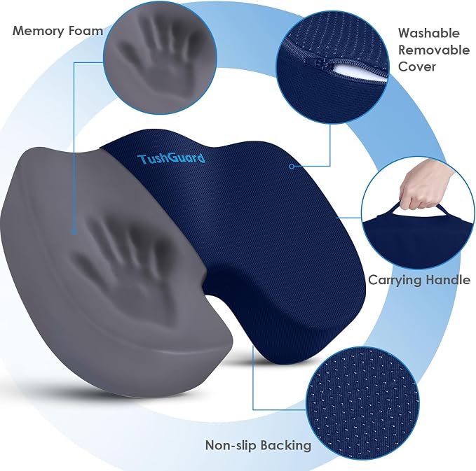 Seat Cushion for Office Chair, Car, Memory Foam, Blue Large | For Back, Coccyx, Sciatica, Tailbone Pain, Ergonomic Design, Non-Slip, Desk Wheelchair Use, Supportive Butt Pillow, For Man - Image 3