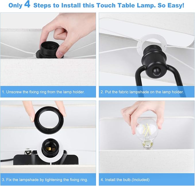 Bedside Touch Control 3 Way Dimmable Table Lamp with Cream Fabric Shade | Dual USB Charging Ports 1 AC Outlet, Modern Nightstand Lamp, Desk Lamp for Bedroom Living Room Office with 5000K LED Bulb - Image 7
