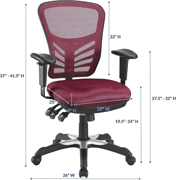 Modway Articulate Ergonomic Mesh Office Chair in Red - Image 3