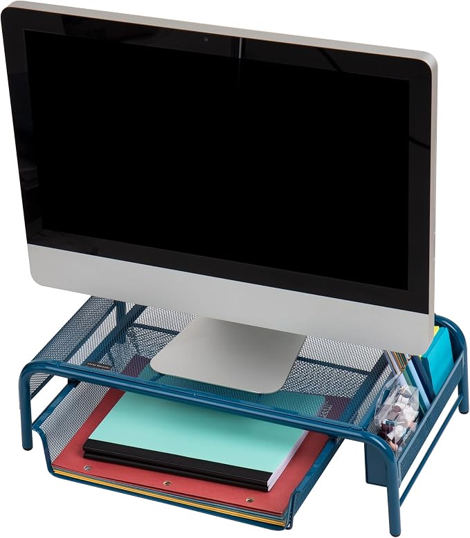 Mind Reader MESHMONSTA-TUR Metal Mesh Desk Drawer, Desktop Monitor Stand Organizer, Turquoise - Image 4